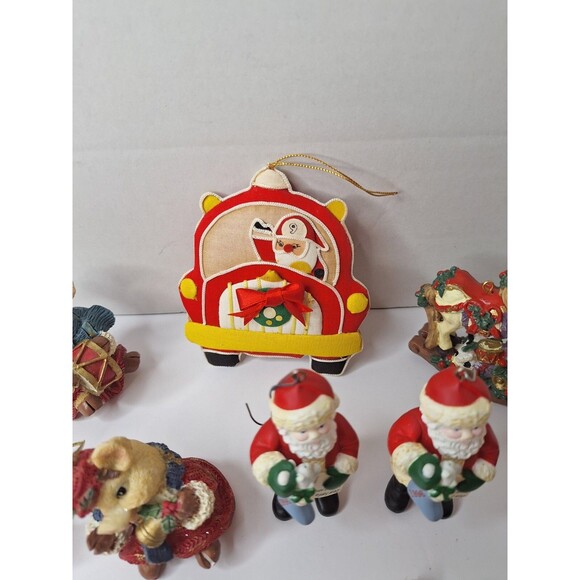 Vintage Christmas Tree Ornaments Lot of 15 Santa Wood Fabric Glass Ceranmic - Picture 7 of 12